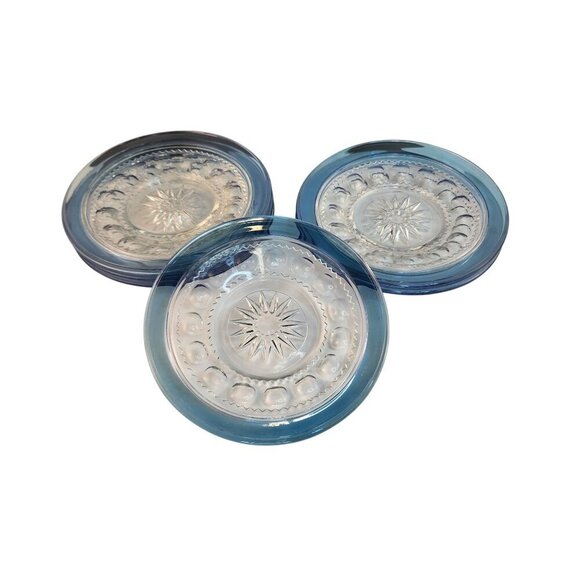 Kings Crown Blue Flashed Thumbprint 7.5" Salad Plates By Tiffin-Franciscan  Set - Picture 8 of 8